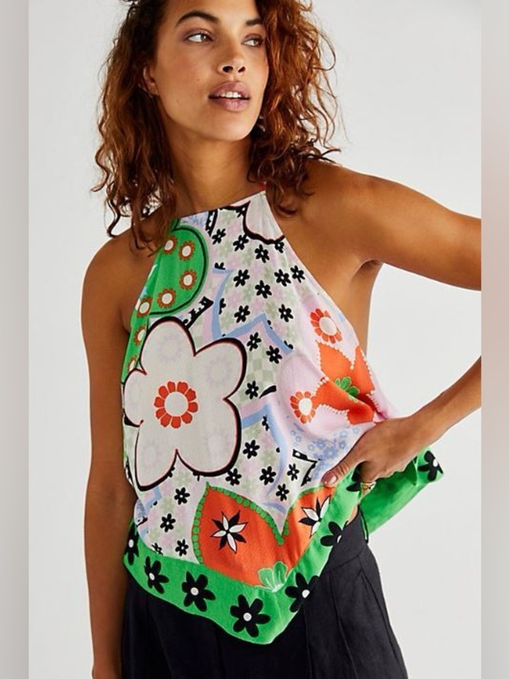 Free People | Dare You Tank Top - Retro Floral Handkerchief Halter, Size S